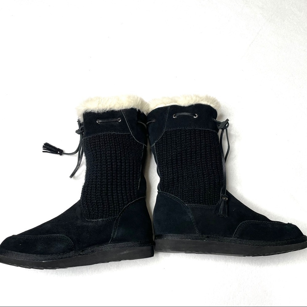 Bass Fargo Black Suede Knit Winter Boots Faux Fur Tassel Size 7 - Picture 5 of 12